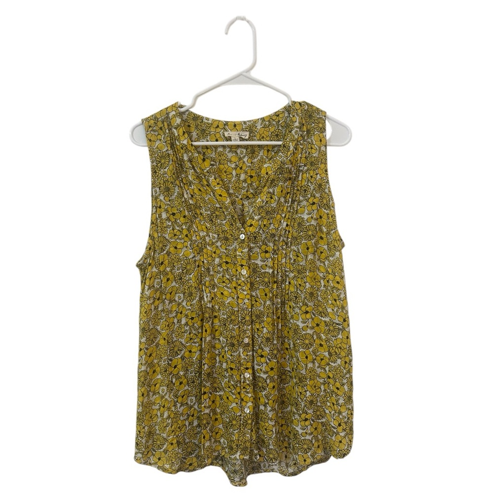 Jane and Delancey Yellow and Black Floral Sleeveless Blouse